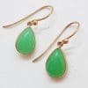 9ct Rose Gold Teardrop / Pear Shape Green Chrysophrase / Australian Jade Drop Earrings