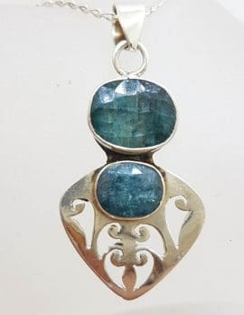 Sterling Silver Ornate Filigree Design Emerald Pendant on Chain