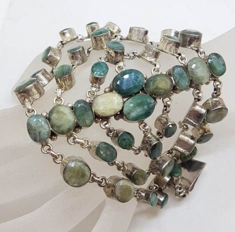 Sterling Silver Very Wide and Unusual Emerald Bracelet