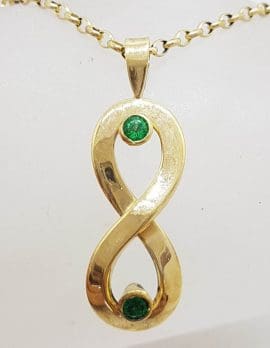 9ct Yellow Gold Natural Emerald Large Handmade Infinity Pendant on Gold Chain