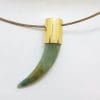 9ct Yellow Gold Large Horn / Tooth Shaped Jade Pendant on Gold Choker
