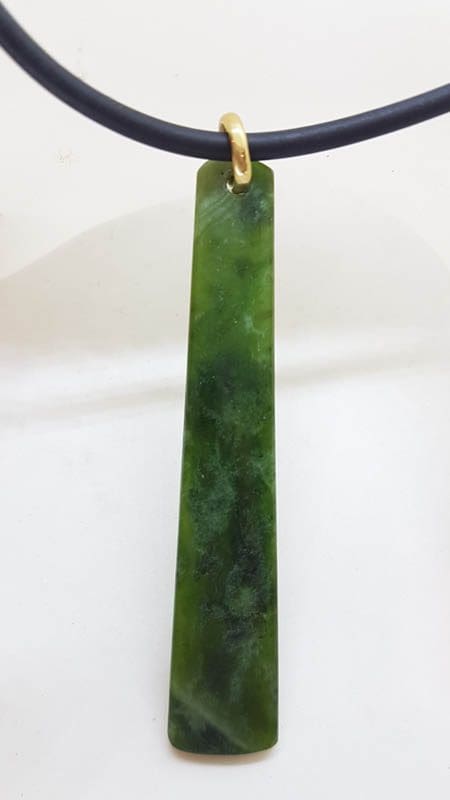 20210601_212743 9ct Yellow Gold Long New Zealand Green Stone Jade Pendant on 18ct Gold Chain