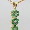 9ct Yellow Gold Natural Emerald and Diamond 3 Daisy Cluster Pendant on Gold Chain