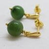 9ct Yellow Gold Natural Jade Ball Drop Earrings