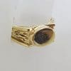 9ct Yellow Gold Oval Signet Ring with Bark Design on Sides - Gents Ring / Ladies Ring - Antique / Vintage