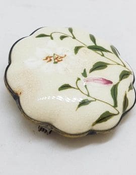 Antique Japanese Satsuma Brooch - Round Flower Shape - Floral Scenery