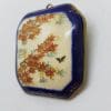Antique Japanese Satsuma Brooch - Square / Octagonal - Floral and Butterfly Scenery
