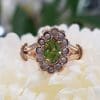 15ct Yellow Gold Oval Peridot and Seedpearl Cluster Ring - Antique / Vintage