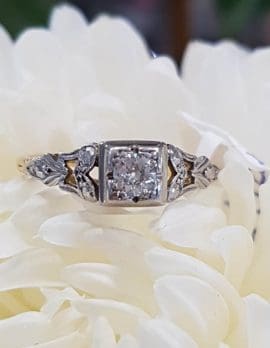 18ct Yellow Gold Ornate Set Diamond Engagement Ring - Antique / Vintage