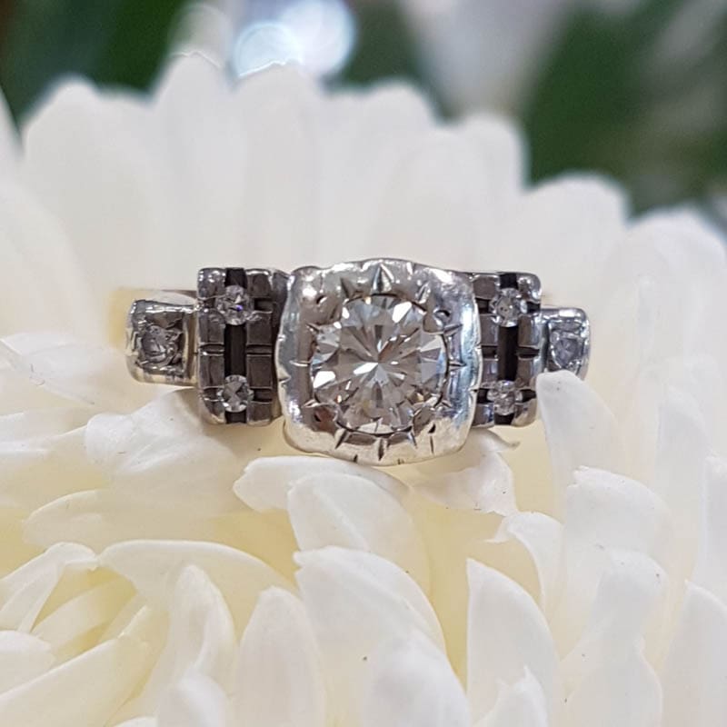 18ct Yellow Gold & Platinum High Set Diamond Engagement / Dress Ring - Antique / Vintage