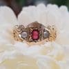 15ct Yellow Gold Natural Ruby & Seedpearl Ring - Antique / Vintage