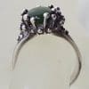 Sterling Silver Nephrite Jade Unusual Claw Set Ring - Vintage