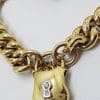 9ct Yellow Gold Heavy and Absolutely Stunning Diamond Padlock Clasp Curb Link Bracelet - Each Link Stamped