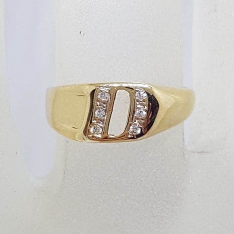 9ct Yellow Gold Initial D Diamond Signet Ring - Vintage