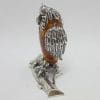 Owl on Branch – Solid Sterling Silver Natural Baltic Amber Animal Figurine / Statue / Sculpture