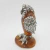 Owl Standing – Solid Sterling Silver Natural Baltic Amber Animal Figurine / Statue / Sculpture