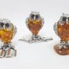 Owl on Branch – Solid Sterling Silver Natural Baltic Amber Animal Figurine / Statue / Sculpture
