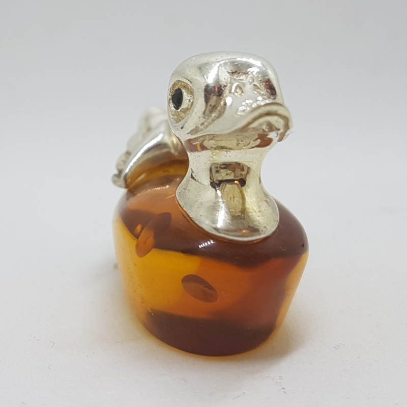 Duck – Solid Sterling Silver Natural Baltic Amber Animal Figurine / Statue / Sculpture