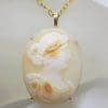 9ct Yellow Gold Large Oval Ladies Head Cameo Pendant on Gold Chain