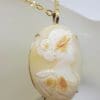 9ct Yellow Gold Large Oval Ladies Head Cameo Pendant on Gold Chain