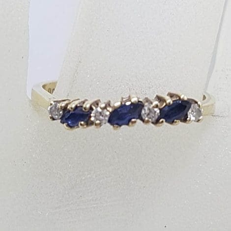 9ct Yellow Gold 3 Marquis Sapphires with 4 Diamonds Eternity Ring
