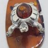 Turtle / Tortoise – Solid Sterling Silver Natural Baltic Amber Animal Figurine / Statue / Sculpture