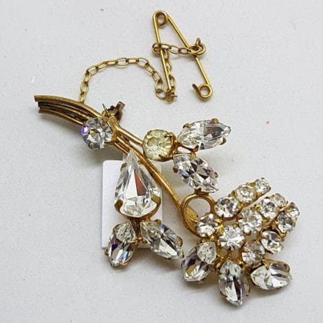 Plated Large Rhinestone Leaf / Spray Brooch – Vintage Costume Jewellery