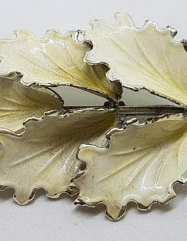 Plated Large White Leaf Brooch – Vintage Costume Jewellery