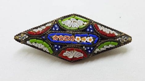 Plated Marquis Shape Mosaic Floral Brooch - Vintage Costume Jewellery