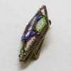 Plated Marquis Shape Mosaic Floral Brooch - Vintage Costume Jewellery