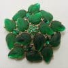 Very Large Plated Green Leaf Cluster Brooch - Vintage Costume Jewellery