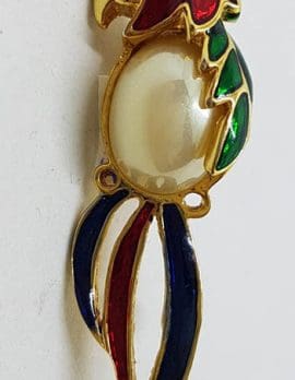 Enamel and Plated Parrot Bird Brooch - Vintage Costume Jewellery
