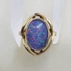 9ct Yellow Gold Blue and Multi-Colour Opal Triplet Ring - Antique / Vintage