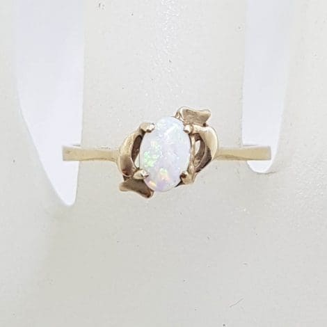 9ct Yellow Gold Solid White Opal Ring - Antique / Vintage