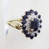 9ct Yellow Gold Oval Natural Sapphire & Diamond Cluster Ring