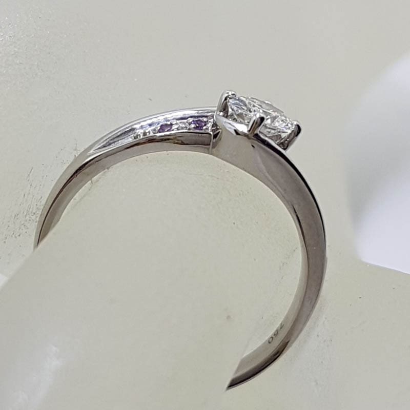 18ct White Gold Oval Diamond with 4 Round Amethyst Handmade Engagement Ring / Dress Ring