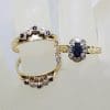 9ct Yellow Gold Oval Natural Sapphire 7 Diamond Cluster - Set of Three Rings - Engagement Ring / Wedding Ring / Eternity Ring - Dress Ring