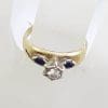 18ct Yellow Gold Round Diamond with 2 Marquis Shape Natural Sapphires Engagement / Dress Ring - Antique / Vintage