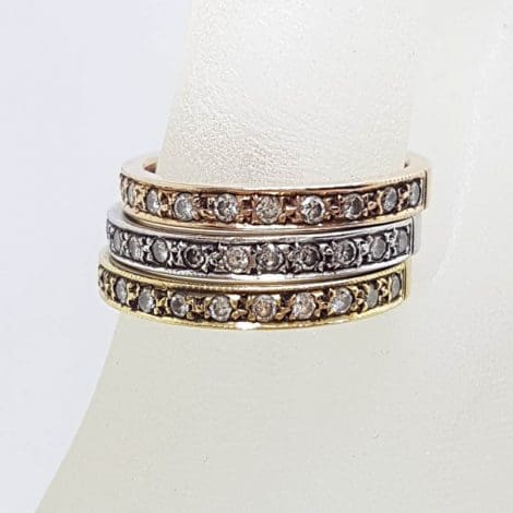 9ct Yellow Gold, Rose Gold and White Gold - Three Tone - Stackable Set of Three Rings - Wedding Ring / Eternity Ring / Dress Ring / Band