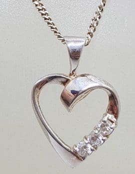 Sterling Silver Cubic Zirconia Heart Pendant on Silver Chain