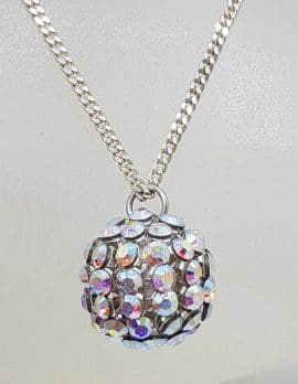 Sterling Silver Aurora Borealis Rhinestone Ball Pendant on Silver Chain