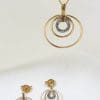 9ct Yellow Gold Diamond Circles Pendant on Gold Chain with Matching Earrings - Set