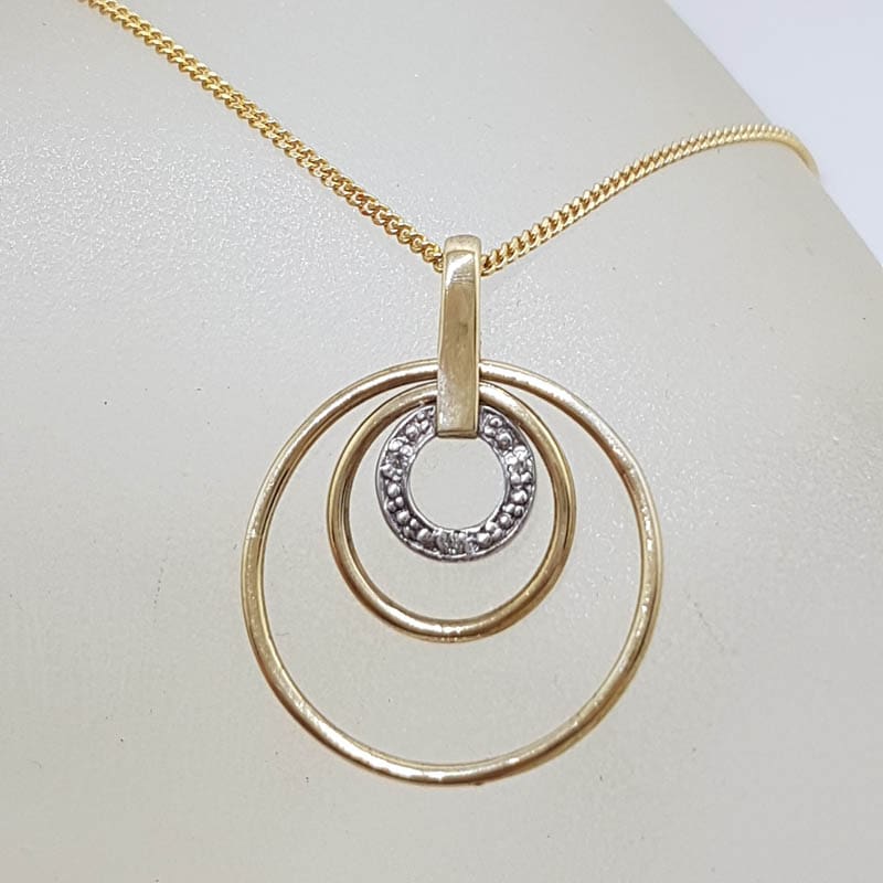9ct Yellow Gold Diamond Circles Pendant on Gold Chain with Matching Earrings - Set