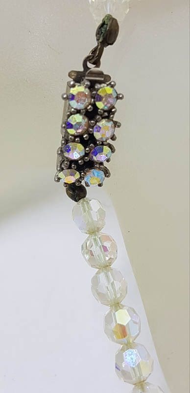 Crystal Bead Necklace with Plated and Aurora Borealis Clasp - Vintage