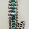 Sterling Silver Marcasite with Green Onyx / Agate Wide and Heavy Bracelet