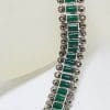 Sterling Silver Marcasite with Green Onyx / Agate Wide and Heavy Bracelet