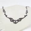 Sterling Silver Ornate Design Marcasite Collier Necklace / Chain - Antique / Vintage