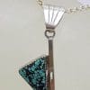 Sterling Silver Triangular Natural Turquoise Pendant on Silver Chain – Vintage