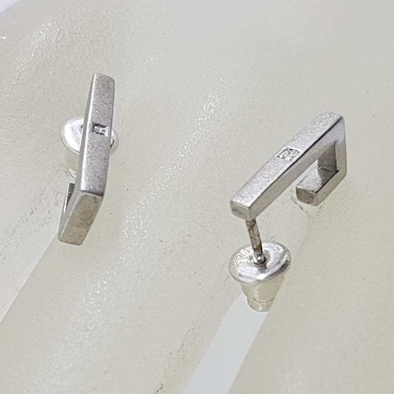 20210605_132628 Sterling Silver with Diamond Half Hoop Huggie Style Stud Earrings