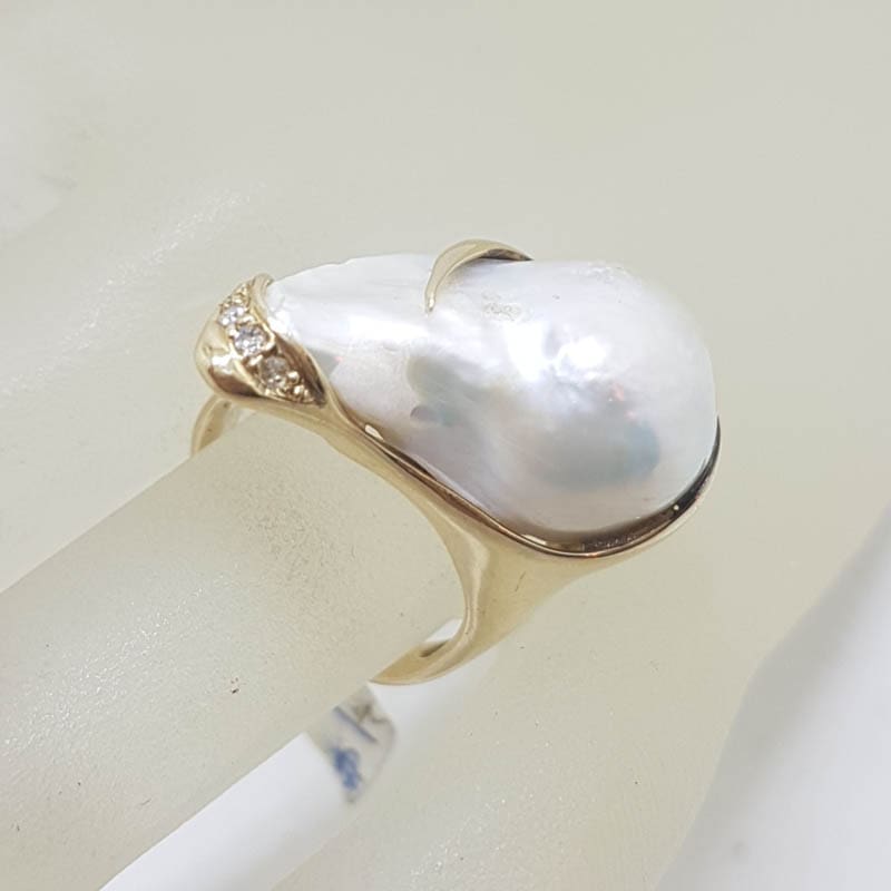 20210617_151944 14ct Yellow Gold Large Baroque Pearl & Diamond Ring - Handmade